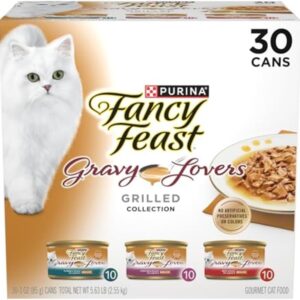 Purina Fancy Feast Gravy Lovers Poultry and Beef Grilled Gourmet Wet Cat Food Pack - (Pack of 30) 3 oz. Cans