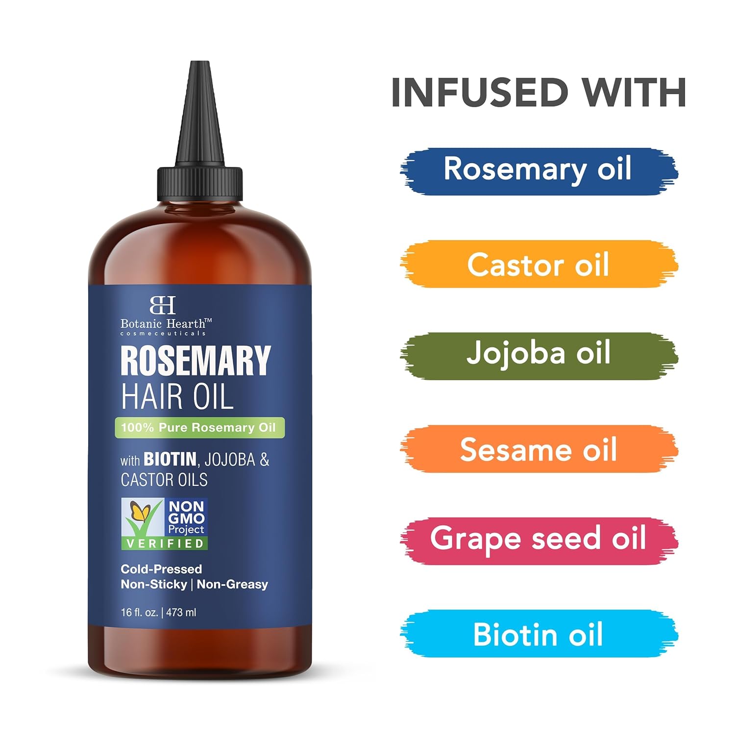 Botanic Hearth Hair Oil for Hair Growth | Rosemary Oil for Hair Growth with Biotin, Castor & Jojoba | Hair Relaxers & Dry Scalp Treatment | All Hair Types | 16 Fl Oz - Image 4