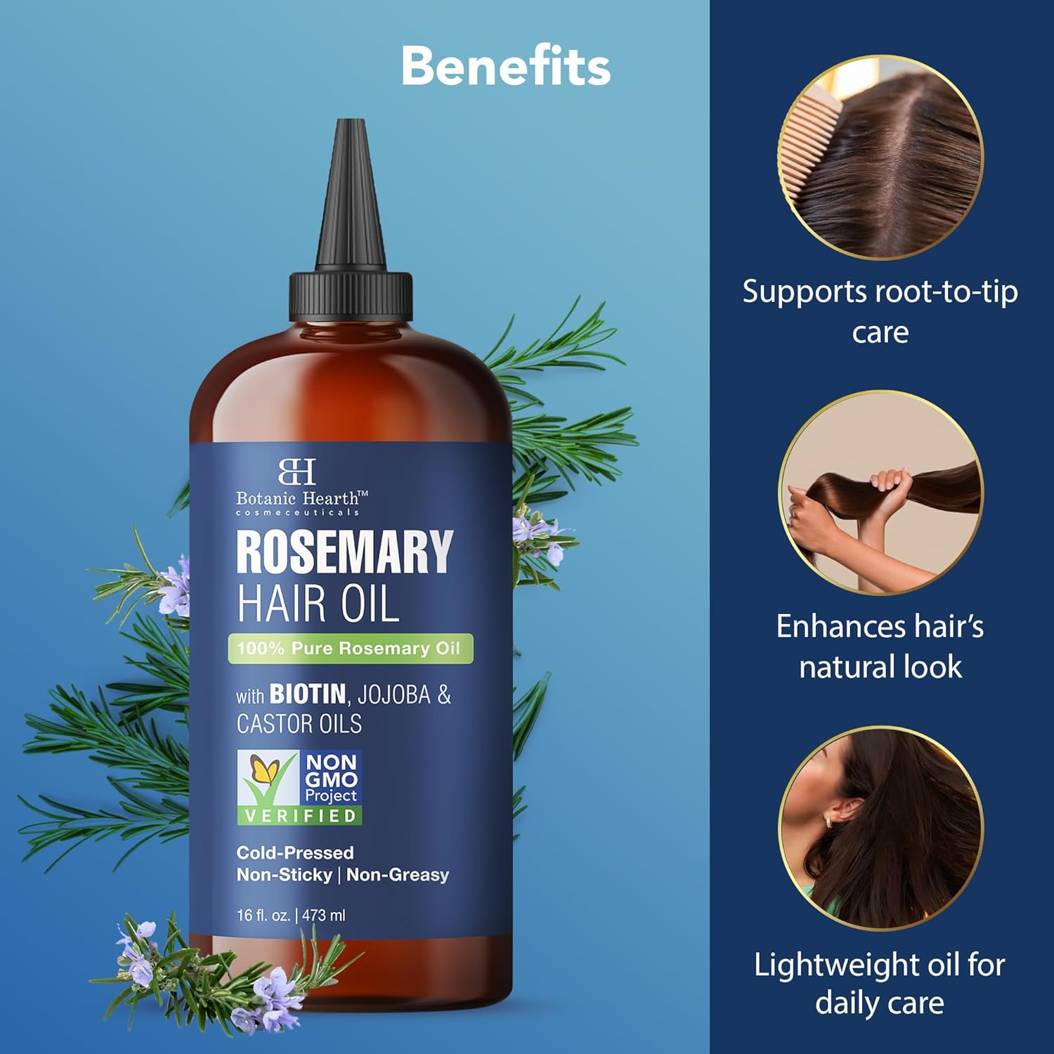 Botanic Hearth Hair Oil for Hair Growth | Rosemary Oil for Hair Growth with Biotin, Castor & Jojoba | Hair Relaxers & Dry Scalp Treatment | All Hair Types | 16 Fl Oz - Image 3