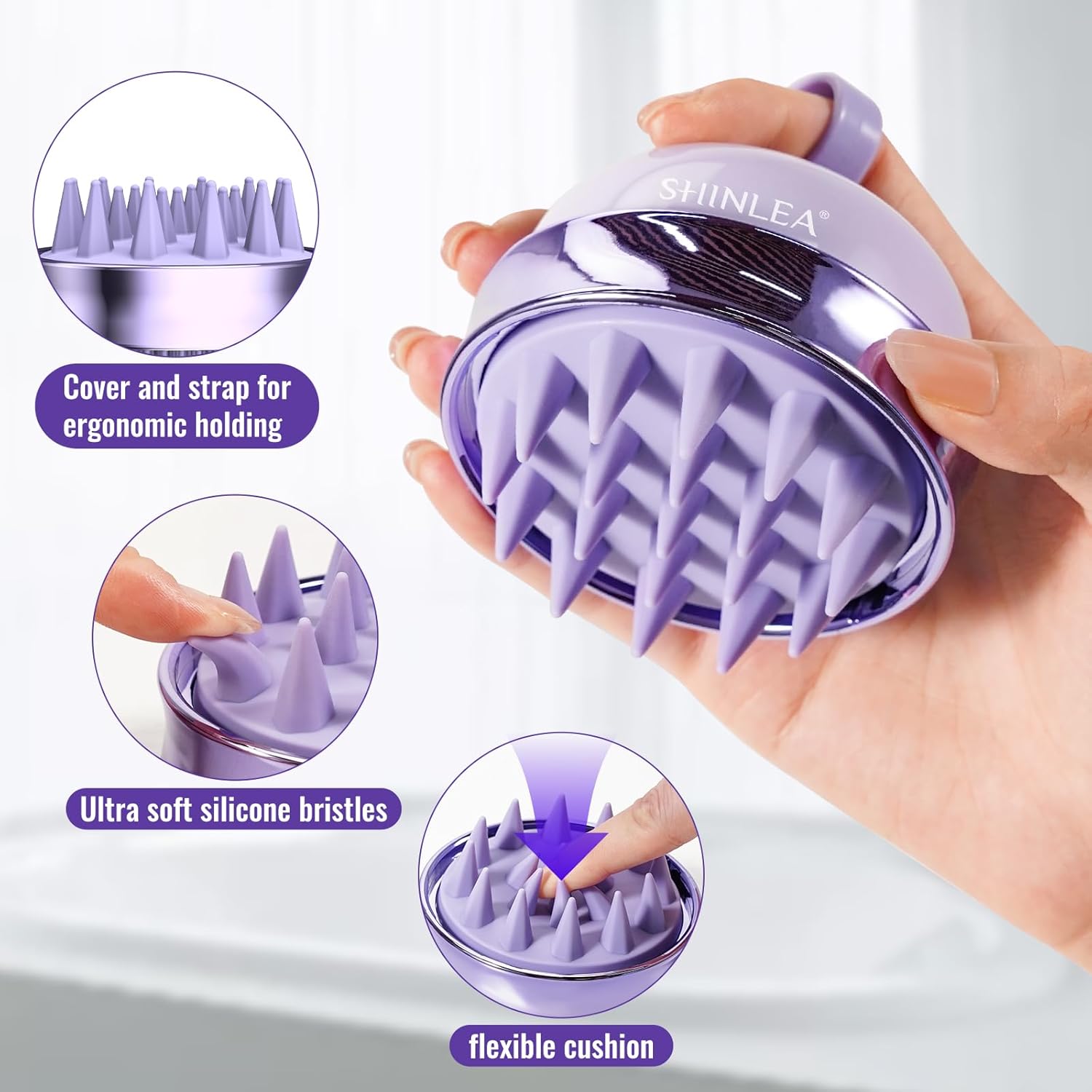 Best 2 in 1 Scalp Massager Hair Growth,Scalp Scrubber with Soft Silicone Bristles(Purple) - Image 5