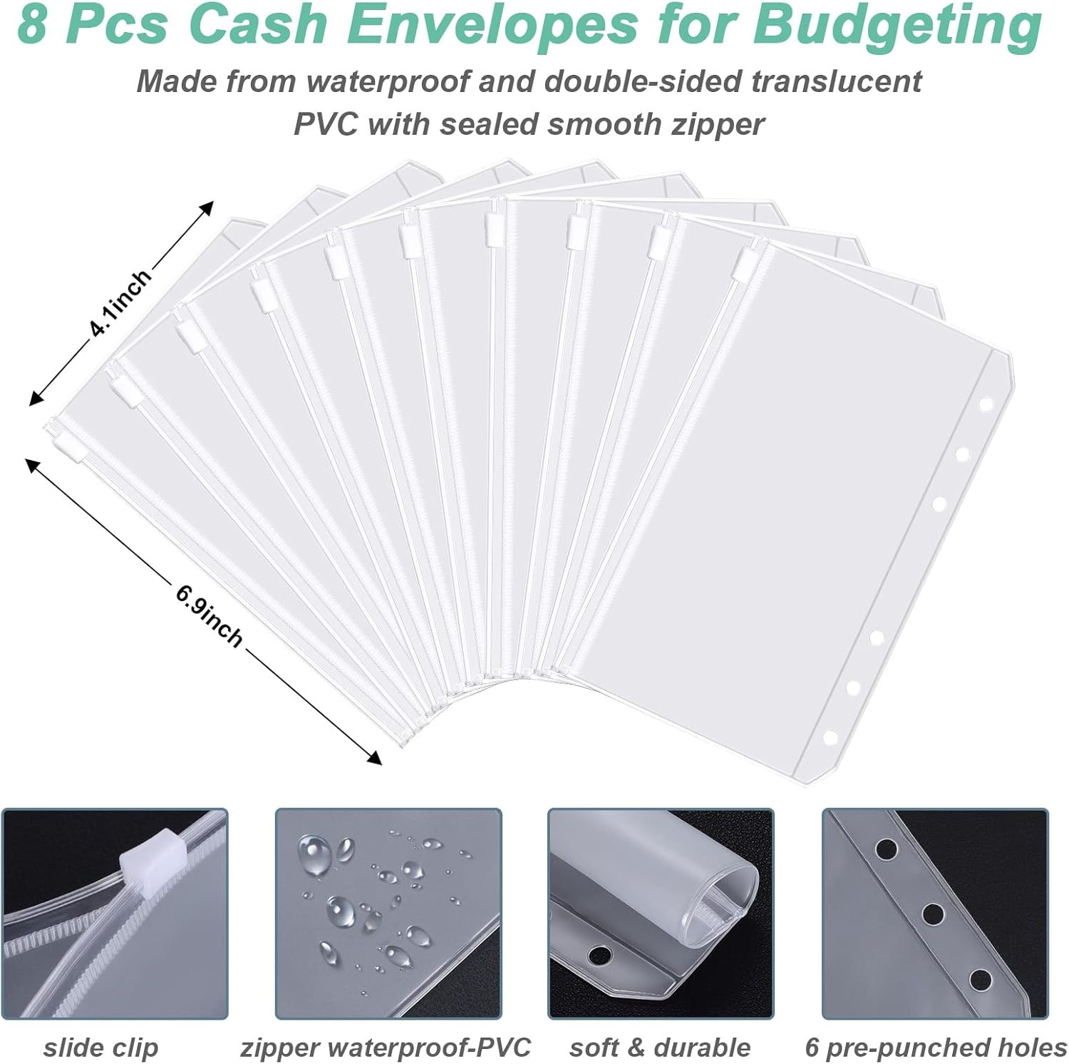 A6 Budget Binder with Cash Envelopes – Money Saving Budget Binder, PU Leather Cash Budget Organizer, Budget Planner Wallet with Zipper Envelopes for Cash Stuffing, Money Organizer for Bills & Savings, Tropical Leaves - Image 4