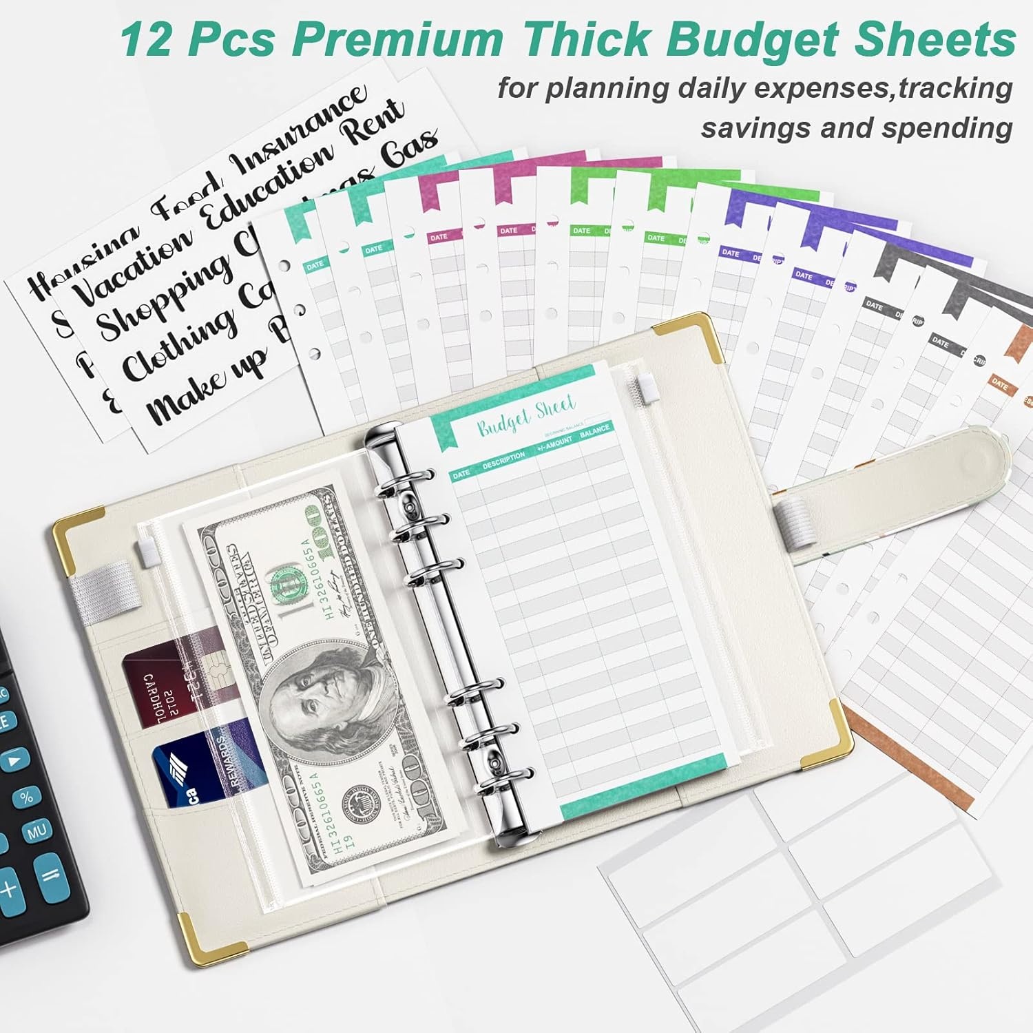 A6 Budget Binder with Cash Envelopes – Money Saving Budget Binder, PU Leather Cash Budget Organizer, Budget Planner Wallet with Zipper Envelopes for Cash Stuffing, Money Organizer for Bills & Savings, Tropical Leaves - Image 5
