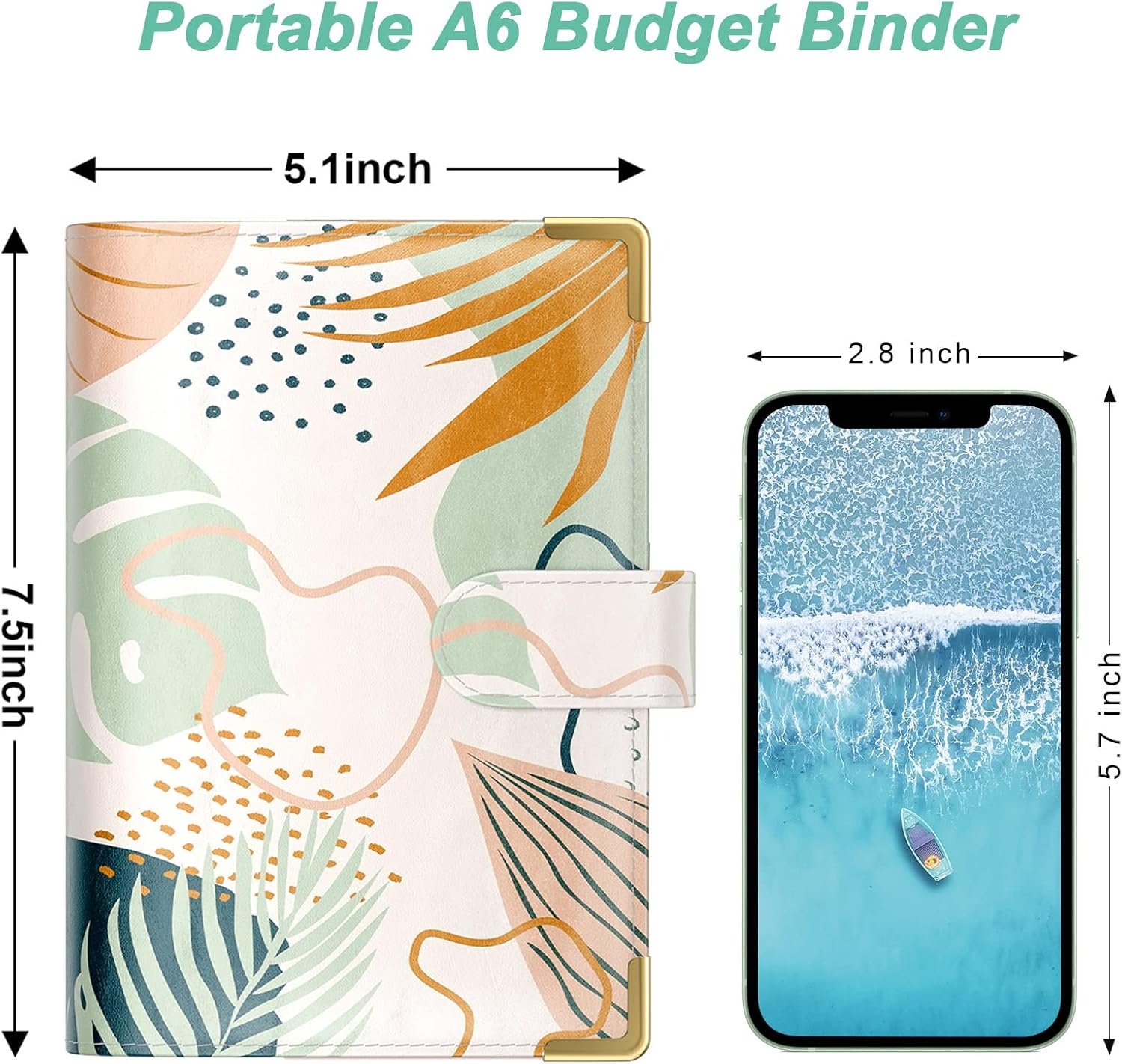 A6 Budget Binder with Cash Envelopes – Money Saving Budget Binder, PU Leather Cash Budget Organizer, Budget Planner Wallet with Zipper Envelopes for Cash Stuffing, Money Organizer for Bills & Savings, Tropical Leaves - Image 3